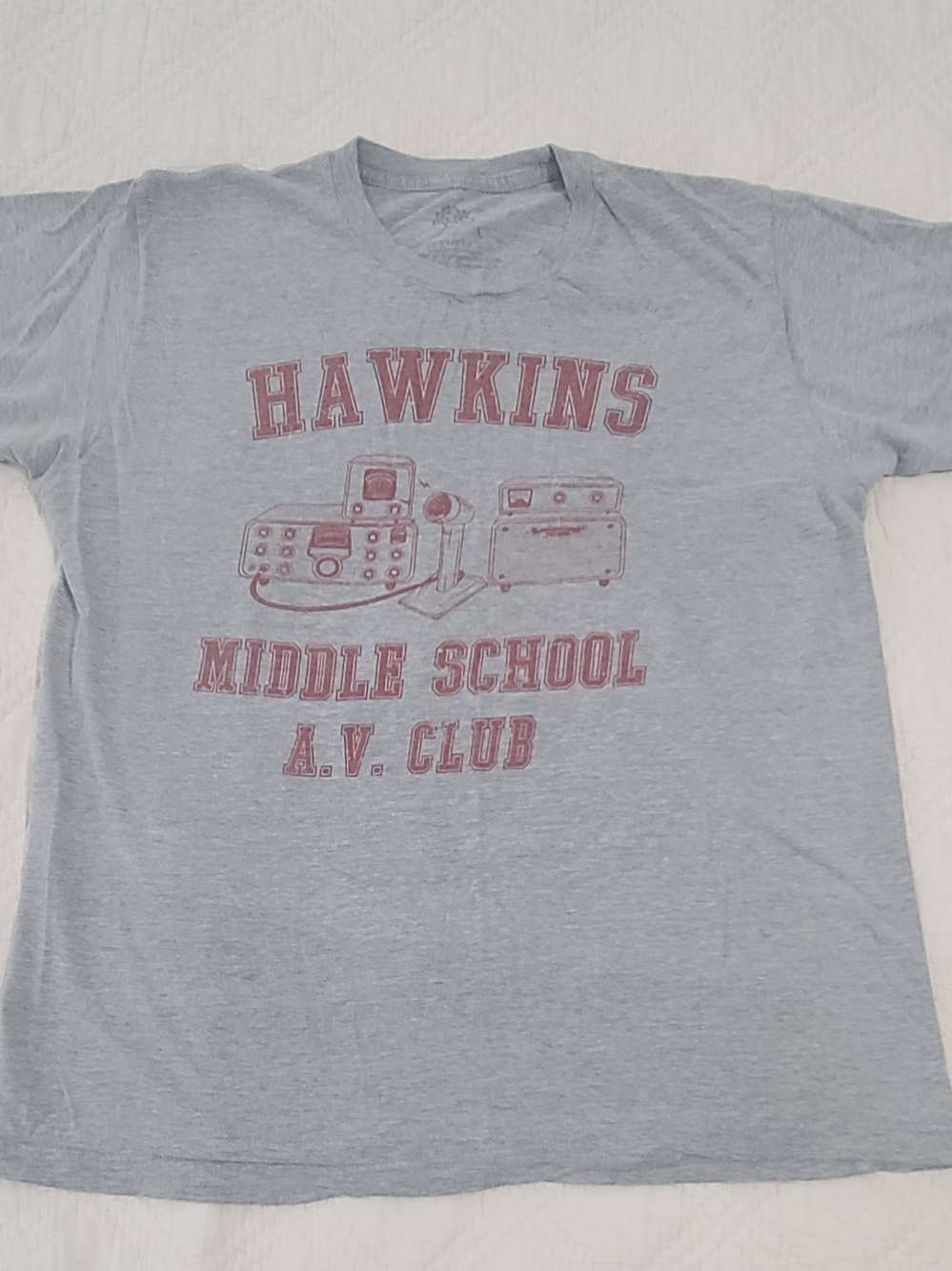 Hawkins Middle School A.V. Club Tee - Light Gray with Maroon Print